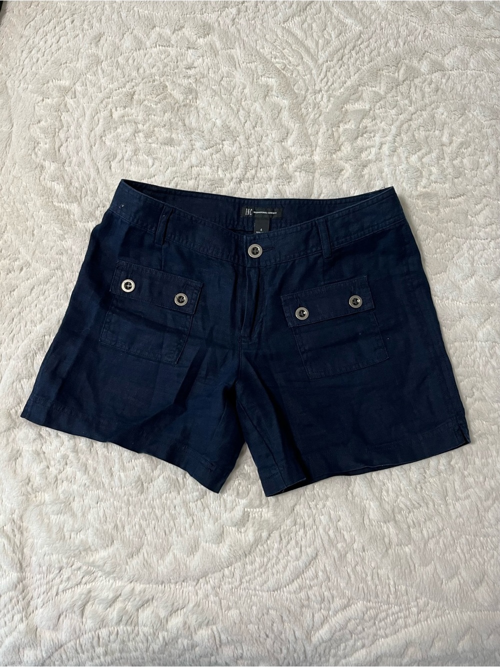 INC International Concepts Navy Button-Pocket Linen Shorts Size 4
